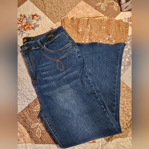 Lucky AndBlessed Flare Jeans with Gold Sequin Bellbottom Details
